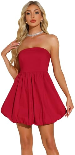 Allegra K Dam Axelbandslös Mantelklänning, Ärmlös Off Shoulder Mini Party Klänning, Röd, L