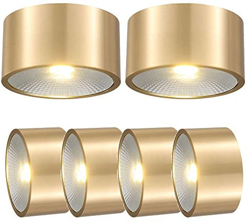 6 Pack Gold Brushed Brass Downlight Ceiling Spot Light Indoor 3W 5W 7W 9W Cob Spotlight Nordic Surface Mounted Modern LED Lighting Fixture for Living Room Bedroom Kitchen Energy Efficient an