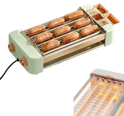 YIGECHENXIN Portable 9 Roller Hot Dog Maker, Stainless Home Steel Hot Dog Roller Grill Cooker Automatic Rotation Suitable for Picnics, Food Stalls Restaurants Parties