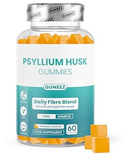 GUMEEZ Psyllium Husk Gummies – High Fibre Supplement with Inulin & Apple Cider Vinegar for Digestive Health, Regularity & Gut Cleanse – Vegan Fibre Gummies with Natural Orange Flavour – 30 Day Supply