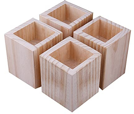 Fyrkantiga sänghöjare i trä, set med 4 elefantfötter i massivt trä för tunga soffbordsstolar 8 * 8 * 20 cm