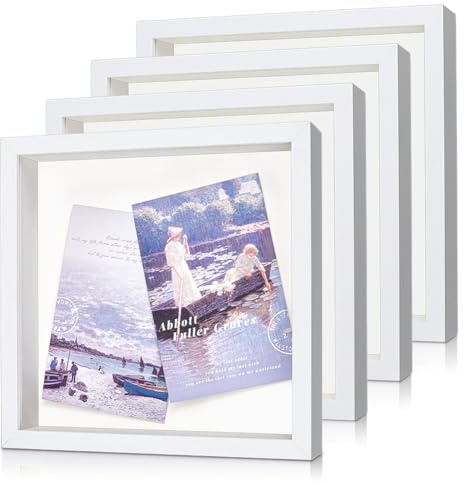INTERWARM 4 cajas de sombra con marco, caja de recuerdos, 20,3 x 20,3 cm, pequeñas cajas de sombra desde arriba para rellenar, vitrina con ranura para tarjetas de concierto, recuerdos, tapas de