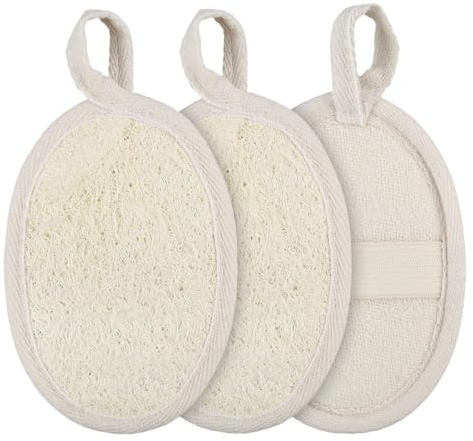3 Piezas Esponjas de Lufa Natural para Exfoliación Corporal,Esponja de Lufa de Baño Natural,Exfoliante Corporal de Lufa,Esponja Corporal Suave de Espuma Fcil para Limpiar la Cara y la Espalda