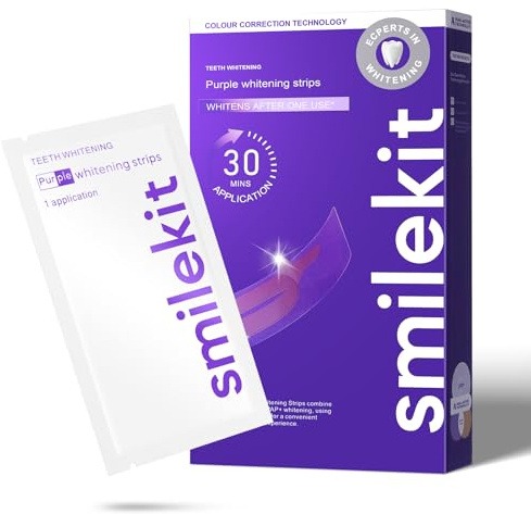 Strisce Sbiancanti Denti Viola, 28 Strisce Teeth Whitening Strips Sbiancamento Dentali Rapido a Casa Sbiancamento Denti Protezione Dello Smalto dei Denti per Sorriso Bianco e Luminoso