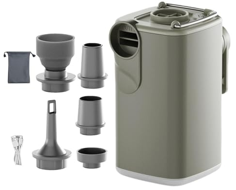Bärbar luftpump, uppladdningsbar uppblåsare med campingljus och 5 munstycken, utomhus mini luftpump | för uppblåsbara flytmadrasser resor sport hem strand väg utomhus