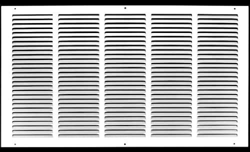 HVAC Premium 24'' x 14'' [Duct Opening] Flat Stamped Steel Return Air Grille - Sidewall and Ceiling - HVAC Vent Duct Cover - White [Outer Dimensions: 25.75''w X 15.75''h]