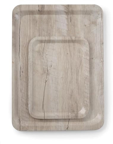 HENDI Serviertablett, AmberBox, Schock- und bruchfest, flachem Rand, Gastro Tablett, Tablett, 240x340mm, Melamin, Holz hell