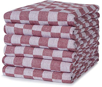 Sticky Toffee 100% Baumwolle Geschirrtuch | 6er-Set, | Rot überprüfen | Größe 46 x 70 cm | Saugfähige Restaurant-Bar-Glas-Küchenwäsche