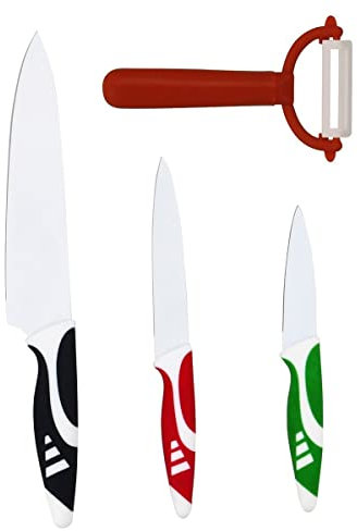 MENASTYL - Lot de 3 couteaux + 1 éplucheur en inox - Revêtement céramique - 5041034