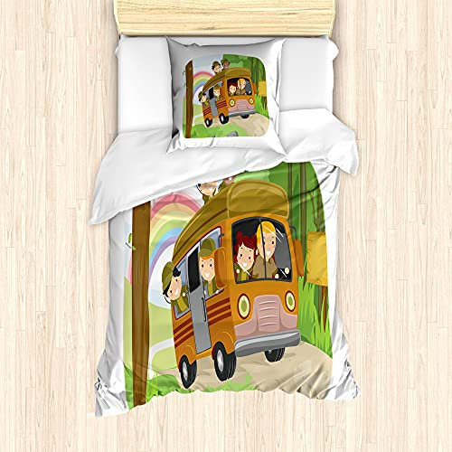 ABAKUHAUS Wohnmobil Bettbezug Set für Einzelbetten, Scouts Aktivitäten Entwurf, Milbensicher Allergiker geeignet mit Kissenbezug, 135 cm x 200 cm - 80 x 80 cm, Mehrfarbig