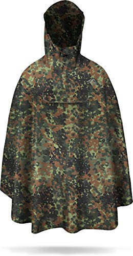 normani Premium Wasserdichter Regenponcho Poncho mit Kapuze und seitlichen Einschubtaschen - Kleines Packmaß - Fahrradponcho Regenmantel Unisex (S-3XL) Flecktarn L/XL