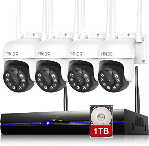 3MP Kit Camera Surveillance WiFi Exterieure PT avec Disque Dur 1To, REIGY 1296P Système Videosurveillance IP 10CH NVR+4X Camera Intérieux/Extérieur, Audio Bidirectionnel Vision Nocturne Alerte