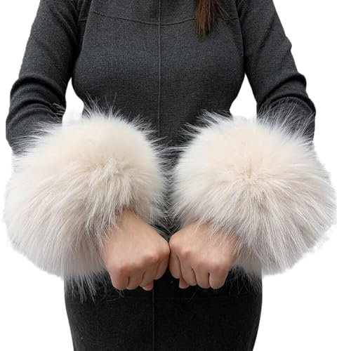 Uposao Fell Pelz Armstulpen,Damen Pulswärmer Kunstfell Fellstulpen Fell Manschette Handschuhe Kunstfell Winter Handgelenk Wärmer Wrist Band Cuffs für Pullover Mantel Weste Jacken für Frauen,Beige