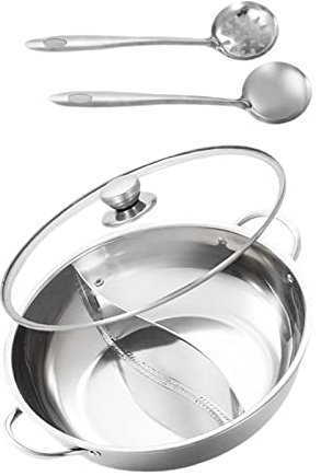 F Fityle Pentola Calda in Acciaio Inossidabile con divisorio Pentola per zuppa a Due sapori per Ristorante Domestico, con Cucchiaio e Coperchio