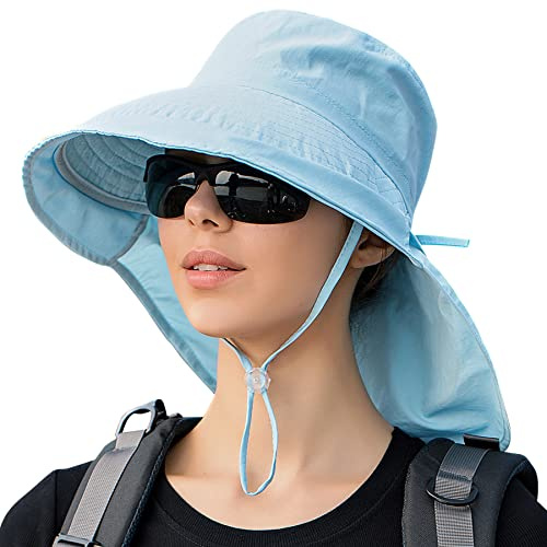 AIEOE Femme Chapeau de Soleil à Large Bord Anti UV Floppy Chapeau de Pêche de Protection du Cou Casquette de Queue de Cheval pour Voyage Cyclisme Plage Jardinage
