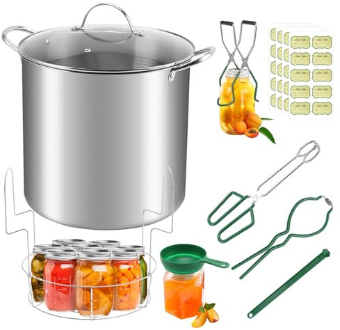 Fulgutonit Stainless Steel 21.5QT Water Bath Canning Pot with Rack & Lid, Canning Supplies Starter Kit and 6 Pieces Canning Tools Set, Water bath Canner for Beginner