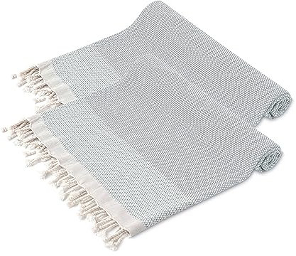 Turkisk Peshtemal Hammamhandduk XXL för strand, spa, yoga, bastu, resor - Lätt, snabbtorkande, ultramjuk 100% bomull - 100x180 cm - Ljusgrå, 2 stycken