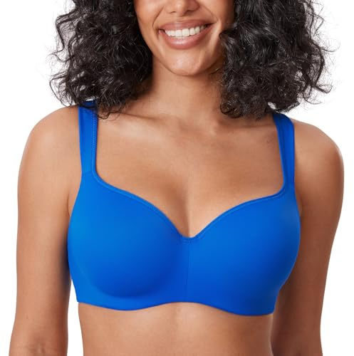 DELIMIRA Donna Reggiseno Senza Cuciture Balconcino con Ferretto Sostegno Comodo Coppe Preformate Taglie Forti Blu Scintillante 7E