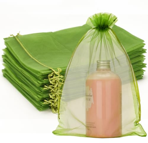 G2PLUS Sage Green Organza Gift Pouches 20x30 cm: Large Favor Bags, 50 PCS | Wedding Jewelry Bags, Clear Mesh Pouches for Wedding, Christmas, Birthday, Anniversary