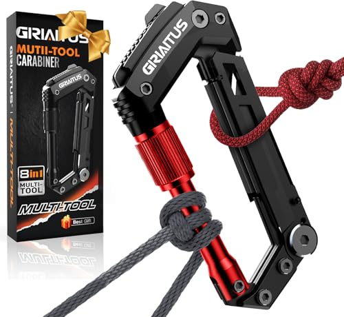 Locking Carabiner Clip 8 and 1 Multi Tool Heavy Duty Keychain Cool Pocket Gadgets Gifts for Men Cool Pocket Gadgets Outdoor Hiking Camping Accessories
