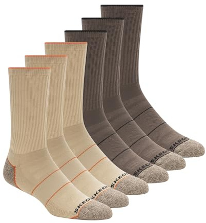 Skechers Paquete de 6 calcetines de trabajo para hombre, Arena, 10-13