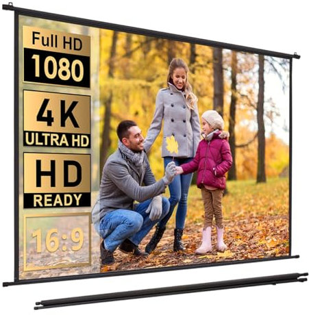 INMOZATA Projector Screen 80inch/169x128cm Wall & Ceiling Mounted Projection Screen with 4:3 Ratio Matte White Screen & Ambient Light Rejecting Movie Screen for Home Theater School Outdoor Indoor