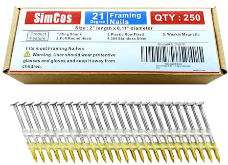SimCos 304 Stainless Steel 21 Degree 2 Inch Framing Nails,250-Pack