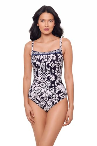 Miraclesuit Women's Swimwear Talavera Kara Underwire Tummy Control One Piece Swimsuit, Midnight/Blue, 08