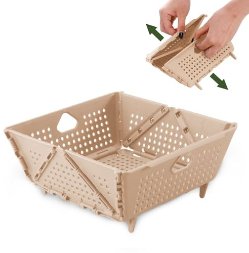 Plastic Collapsible Strainers and Colanders, Foldable Food Strainer for Kitchen, Space-Saving Folding Drain Basket Bowl for Pasta Fruit Vegetables Drainage Storage Dishwasher (Apricot)