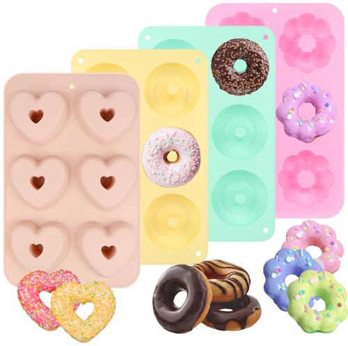 LHOEST Donuts Backform 4 Stück, kuchenform Donutform silikon, Antihaft Donut Formen für Kuchen Bagels Muffins, BPA-frei Silikonformen Backen Form (4pcs Verschiedene Silikonform)