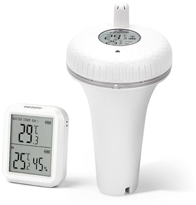 Inkbird Termómetro de Piscina con Transmisor Inalámbrico+Receptor,Impermeable IPX7,Monitor de Temperatura de Piscina, Termómetro Flotante para Piscina, Acuario, Spa y Jacuzzis