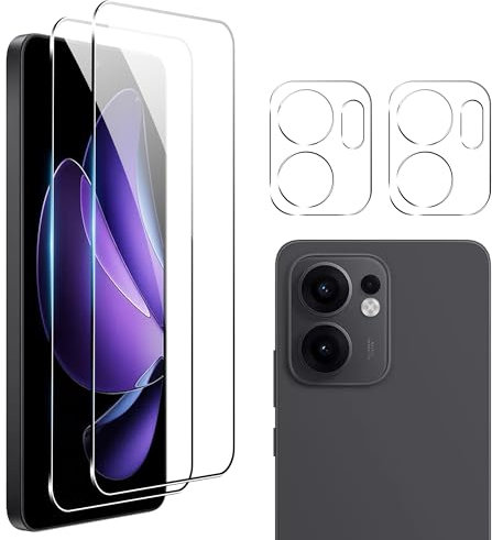 Compatible con OPPO Reno 13 F/Reno 13 FS, 2 protectores de pantalla y 2 películas de vidrio templado, dureza 9H, protección antiarañazos, HD