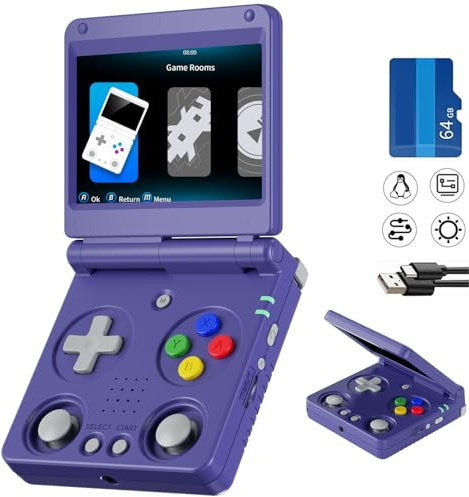 Anbenric RG34XXSP Retro Handheld Game Console Linux System RG 34XXSP Retro Gaming Console 3.4 IPS Screen with Linux System 3300mAh Battery with WiFi/Bluetooth 64GB (RG34XXSP-Indigo)