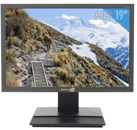 SIMPLETEK - Monitor LCD 19” 16:10 Widescreen | Con Casse Integrate, VGA & DVI | Per PC e DVR | Cavi alimentazione e VGA inclusi (Ricondizionato)