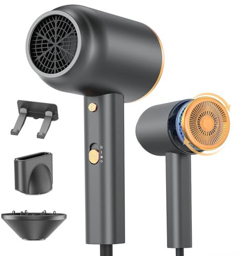 Asciugacapelli agli ioni con diffusore DEWILY 1800 W, asciugatura rapida con pulsante freddo/caldo, diffusore termostatico, asciugacapelli, 3 temperature, 2 velocità, asciugacapelli con concentratore