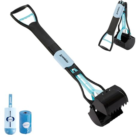 ZOMISIA 26 Pooper Scooper for Large Dogs, Pet Poop Scoop Heavy Duty, Suitable for Yard of Different Surfaces, Pick Up Tool with Foldable Long Handle, with 2 Rolls of Dog Waste Bags