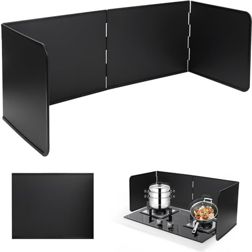 FoiiLiio Protector Salpicaduras Cocina, Protector Salpicaduras Pared con Revestimiento Antiadherente, 4 Lados Antisalpicaduras Cocina, Plata, Plegable, para Cocina, Asado, Fregadero (Negro)