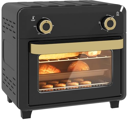 HOMCOM Mini horno con convección, freidora de aire caliente de 10L, Horno pequeño con temporizador de 60 minutos e iluminación interior, 80-230℃, 3 estantes, Accesorios aptos para lavavajillas,