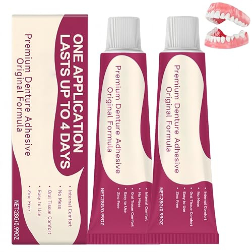 Adesivo per protesi dentali Premium, colla generica sicura per protesi dentali, gel adesivo a forte tenuta per denti finti, migliora l'aderenza, il comfort e la stabilità, 28 g (2Pezzo)