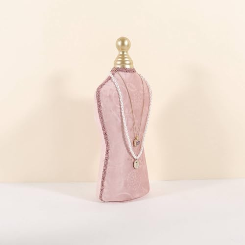 GemeShou Velvet necklace holder display stand, Pink jewelry necklace display for selling, necklace mannequin for jewelry, necklace bust jewelry display for Countertop【Pink-Medium】
