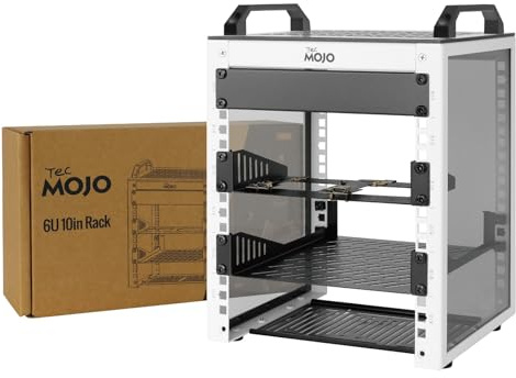 Tecmojo 10 tums stationär minihylla, 6U, 200 mm djup, nätverksskåp med SBC-insats, mikro-HDMI till HDMI-adapterkort och blindskydd, för 10 AV-, NAS- och serverenheter
