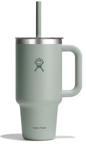 Hydro Flask 32 Oz Travel Tumbler with Handle, Clear Lid and Straw - Insulated Stainless Steel in 32 Oz Agave Green