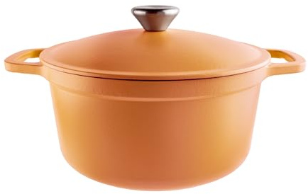 Commichef Casseruola leggera in ghisa 22 cm, 3 L, rosso terracotta – Pentola con coperchio per cucinare e cuocere il pane, padella smaltata, pentola compatibile con piani cottura a induzione