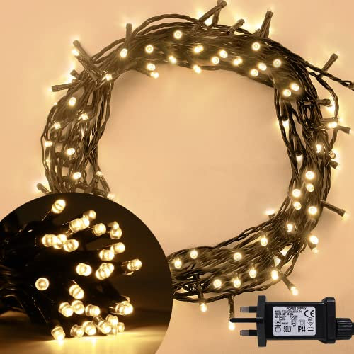 ANSIO® Christmas Lights 200 LED 20m/65ft Christmas Tree Lights for Indoor & Outdoor Warm White Decorations Fairy String Lights for Xmas Garden Bedroom & Party | Mains Powered Green Cable