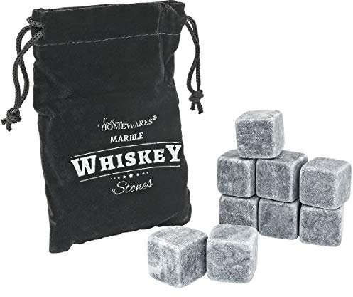Marble Whiskey Stones – Natural Reusable Chilling Rocks for Whiskey & Bourbon, Silver Finish, One Size