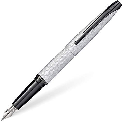 Cross ATX Füllfederhalter (F-Feder, gefrästes Diamantmuster, inkl. Premium Geschenkbox) gebürstetes chrom