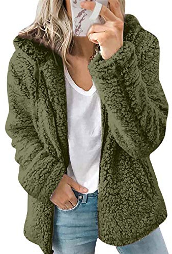 Abrigo Teddy Mujer Tallas Grandes Cazadoras Señora Chaqueta Polar Larga Invierno Anorak Chaqueton Borreguito Chaquetones Peluche Oversize Chaquetas Polares Verde XL