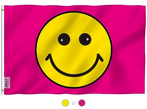Anley Fly Breeze 3x5 Foot Pink Happy Face Flag - Vivid Color and Fade Proof - Canvas Header and Double Stitched - Happy Face Flags Polyester with Brass Grommets 3 X 5 Ft