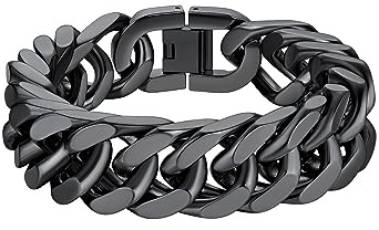 Richsteel Bracciale da uomo placcato oro/nero/acciaio inossidabile 19/21/23 cm di lunghezza, catena gourmaette, maglia grande 8/12/17 mm di larghezza, regalo gioielli punk per uomo ragazzo, 17mm