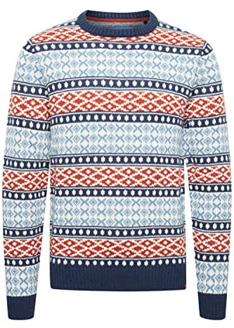Blend BHTjorben Herren Strickpullover Grobstrick Pullover mit Norwegermuster, Größe:L, Farbe:Dress Blues (194024)